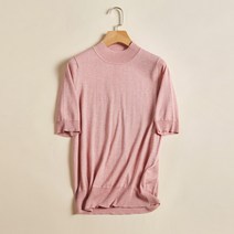 봄과 가을 새로운 세미 높은 목 스웨터 느슨한 얇은 뽕나무 실크 3 점 슬리브 여성 패션, 05 Pink_01 L