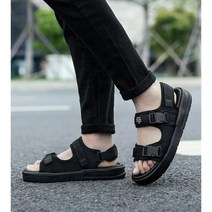 빅 사이즈 신제품 남성 샌들 미끄럼 방지 여름 슬리퍼 아웃도어 비치 캐주얼 신발, Black+38