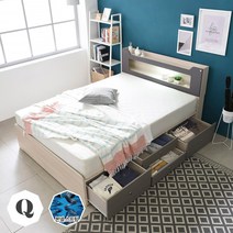 [2만원 추가할인!] 장인가구 스텔라 LED 수납헤드 4서랍 침대 퀸+컴포트본넬매트, 오크워시