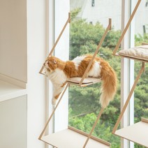 애니멀리프 접을 수 있는 창문 캣타워 / 고양이 원목 소형 미니 대형 계단 캣워크 캣워커, 낮잠 쿠션 1개, 웜 블랙