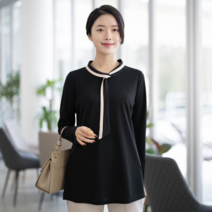 모슬린 여성 엄마옷 배색 타이 블라우스 FBL302023 마담/미시옷/중년여성의류/빅사이즈/40대/50대/60대여성옷