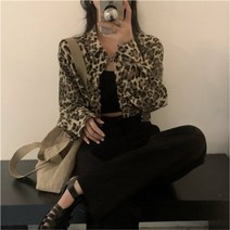 호피 레오파드 지브라 얼룩 무늬 크롭 남방 셔츠