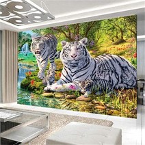 대형 백호 호랑이 그림 보석십자수 집에서할수있는취미 특 대형, 단일사이즈, 60x45cm