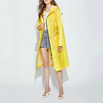 에버유어스 여성 러닝 롱 비옷 학생 우의 패션 허리 스트링 후드 트렌치 레인코트 골프비옷 옐로우, M