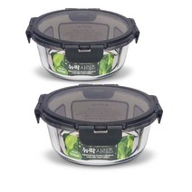 뉴락 내열오븐글라스 원형 밀폐용기 950ml, 2개, 용기 + 뚜껑
