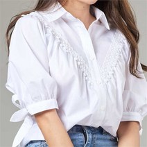 셀러허브 여성패션 [오노마] ONM 여성 반팔 루즈핏 리본 카라 프릴 셔츠 블라우스