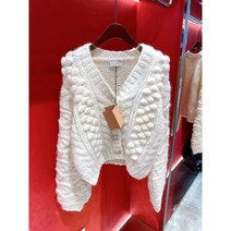 Miu 미우 큐빅 보석 폼폼이 니트가디건 여성 브이넥 루즈핏 가디건 명품스타일 수입의류