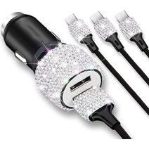 듀얼 usb 자동차 충전기 블링 블링 수제 모조 다이아몬드 크리스탈 자동차 장식 폰삼성 고속 충전 자동차 장식, 분홍색