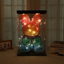 스멜모리 로즈 토끼 플라워 선물 토끼40CM+카드+LED+선물포장, 무지개