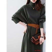 니트 드레스 여성의 가을 허리 높은 목 따뜻한 기질 우아한 스키니 중간 길이 드레스