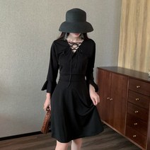 빅사이즈 결혼식 하객룩 원피스 봄 신작 대형 V넥 햅번 스타일 슬림 드레스 불규칙한