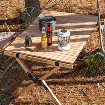 [스노우피크멀티펑션] 아웃도어웍스 캠핑 테이블 접이식 높이조절 원목 우드롤 캠핑용 롤테이블, 우드베이지