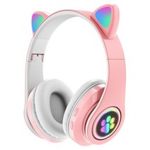 B39 블루투스 5.0 무선 헤드폰 귀여운 고양이 귀 아이위한 마이크와 게이머위한 HIFI 스테레오 접이식 이어폰 여성 선물, 분홍색
