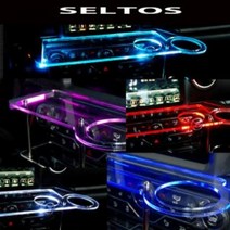 ArtX 셀토스(SELTOS) USB 5V LED 2단 차량용 무중력테이블 컵홀더 식탁 자동차 선반 핸드폰 거치대 수납용품, 추가안함, 아이스블루LED, 일반 타입