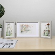 나뭇결무늬 3단 접이식 액자 우드 스탠드 소형 책상용 양면 액자 (색상랜덤)