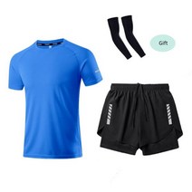 러닝복 마라톤복 남성 운동복 의류 정장 육상 마라톤 여름 아침 달리기 피트니스 스트레치 반팔 반바지 스포츠 정장, XL, Blue Black Thanks