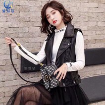 셀럽당 봄가을 가죽 베스트 여 봄가을 쇼트 슬림핏 베스트 민소매 가죽 코트