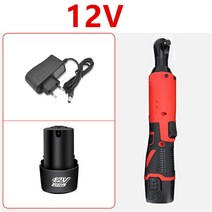 전동라쳇 렌치 충전식 무선 12V 18V 임팩트 전기 38 인치 100NM 직각 래칫 드라이버 전동 공구 도구 핸드 헬드 부드러운 그립감 스피드 조절 가능 강력 led 라이트 대용, 12V red 1 battery