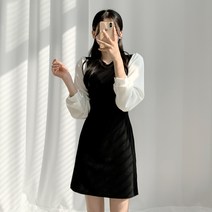 티데일리 여성용 블라 미니 배색 원피스