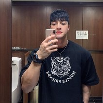 ZAZX 근육신앙헬스 반팔 남조형제 농구 야외훈련 와이드 면 트레이닝복 캐주얼
