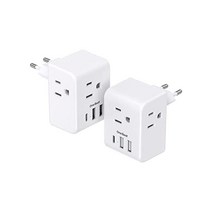 2팩 유럽 여행용 플러그 어댑터 3개의 콘센트가 있는 국제 전원 어댑터 USB 충전 포트 3개(USB C 1개) 타입 어댑터 대부분의 EU 스페인 이탈리아 프랑스 독일 여행 필수품, TYPE-C 대부분의 유럽