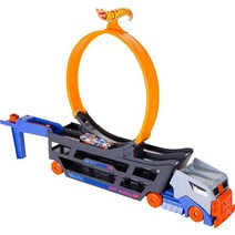 Hot Wheels 수송 트럭 모바일 플레이 세트 대형 루프 접이식 런처 룸 다이캐스트 1:16 차량 18대용 만 3세, Core Stunt Go Track Set