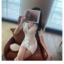아가씨 언니 허리보정 보여 슬림 스판 상패 니트원피스 여성 브이넥 뒷지퍼 반팔