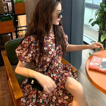여름 드레스 여성용 퍼프 슬리브 꽃 늬 드레스