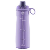 Pogo 처그 뚜껑과 운반 손잡이가 있는 플라스틱 물병 재사용 가능 BPA 프리 식기 세척기 사용 라일락 1.2L40온스, Lilac, 40oz