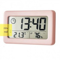 웰닷 와이드 디지털 무소음 탁상 시계 온습도계, 핑크
