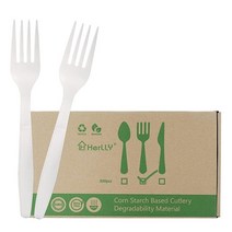 HERLLY 퇴비화 가능한 스푼 파티용 일회용 스푼 300개 대형 친환경 내구성 내열성 플라스틱 대체품, Forks-300pcs, Forks-300pcs