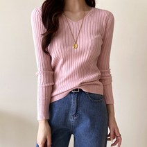 데일리앤 여성 쫀쫀 골지 브이넥 니트 티셔츠 웨슬리