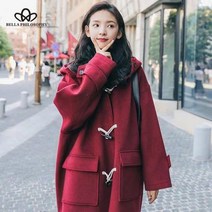 카라 트위드 울 더블 캐시미어 오버 케이프코트 벨라 철학의 따뜻한 모직 코트 빈티지 혼 버튼 루즈핏 후드 용 스트리트 레이디 롱 자켓 아웃웨어 겨울