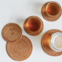 다세코 라탄 티코스터 컵 찻잔 나무 받침 홈 카페 테이블 매트 트레이 받침대 5종, 원형10cm, 1개