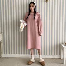 다잇템 여자 보온 실내복 박시핏 핑크 민무늬 롱원피스 (9338610)