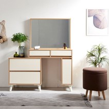 그린우드 릴리 확장형 수납 화장대 세트 거울포함, 릴리화이트+의자:수납그레이