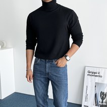 데일트 남자 부드러운 목폴라 터틀넥 블랙 니트