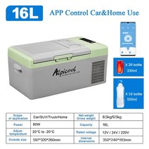 alpicool 15l 휴대용 자동차 홈 자동 냉장고 미니 냉장고 12v 24v 냉동고 쿨러 피크닉 캠핑 압축기 refrigeration, 16l 자동차 가정용