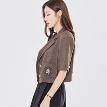 스타일온미 포에버 어깨패드 크롭 린넨 반팔 자켓