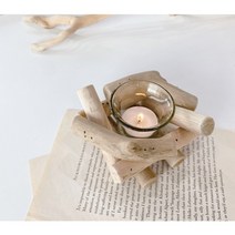 장작 티라이트 홀더 모닥불 우드 원목 미니 양초 캔들 테이블초 트레이 인테리어 빈티지소품, 장작 캔들 홀더+미니 캔들(크림 베이지)