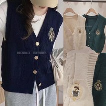 금장 단추조끼 오픈베스트 곰돌이 니트조끼