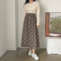 퍼니걸스 5541 밴딩 골덴 플라워 롱 스커트 여성의류