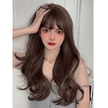 엠크루엘 긴머리 웨이브 통가발 + 가발망 세트, 다크브라운