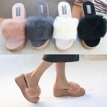 프리티슈 리얼토끼 퍼트리밍 통굽 키높이 슬리퍼 사무실 털 실내화 7cm