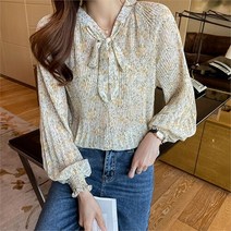 셀러허브 여성패션 [오노마] ONM 여성 루즈 핏 블라우스 샤랄라 플라워 셔츠 옐로우