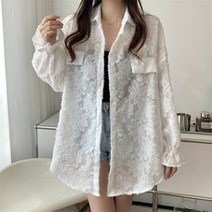 패스타임 여성 여름 루즈핏 레이스 셔츠 블라우스 자외선차단 데이트룩