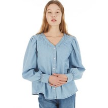 UP-181 V네크 퍼프소매 데님블라우스 라이트블루