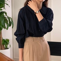 둥근 카라 가을 간절기 레이온 실켓 블라우스 네이비 베이지 5color