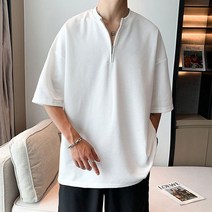 도매신 여름티셔츠 민무늬 여름 카라넥 반팔티셔츠 반팔티 오버핏 무지티 지퍼 3WAA8918
