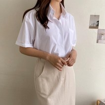 [바보사랑] 여자 여름 기본 반팔 셔츠 포켓 남방 솔리드 블라우스[옷자락]